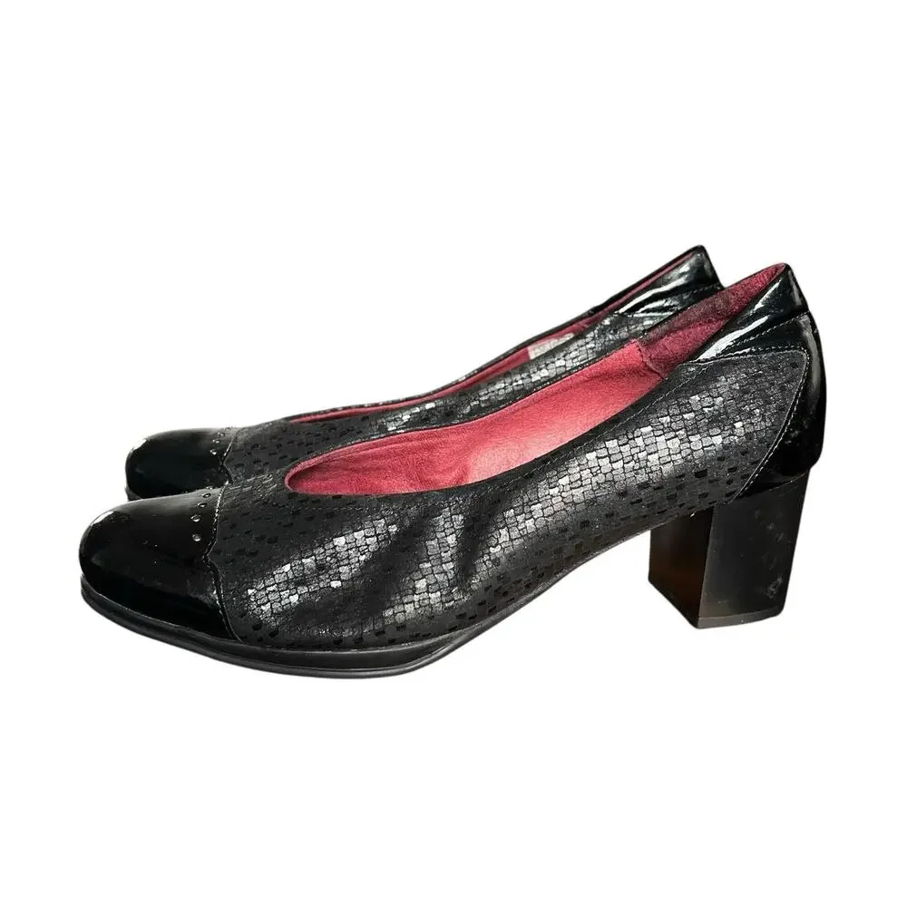 Descanflex Womens Black Pumps Patent Leather Toe and Heel Size 41 EU 9 1/2 10 US